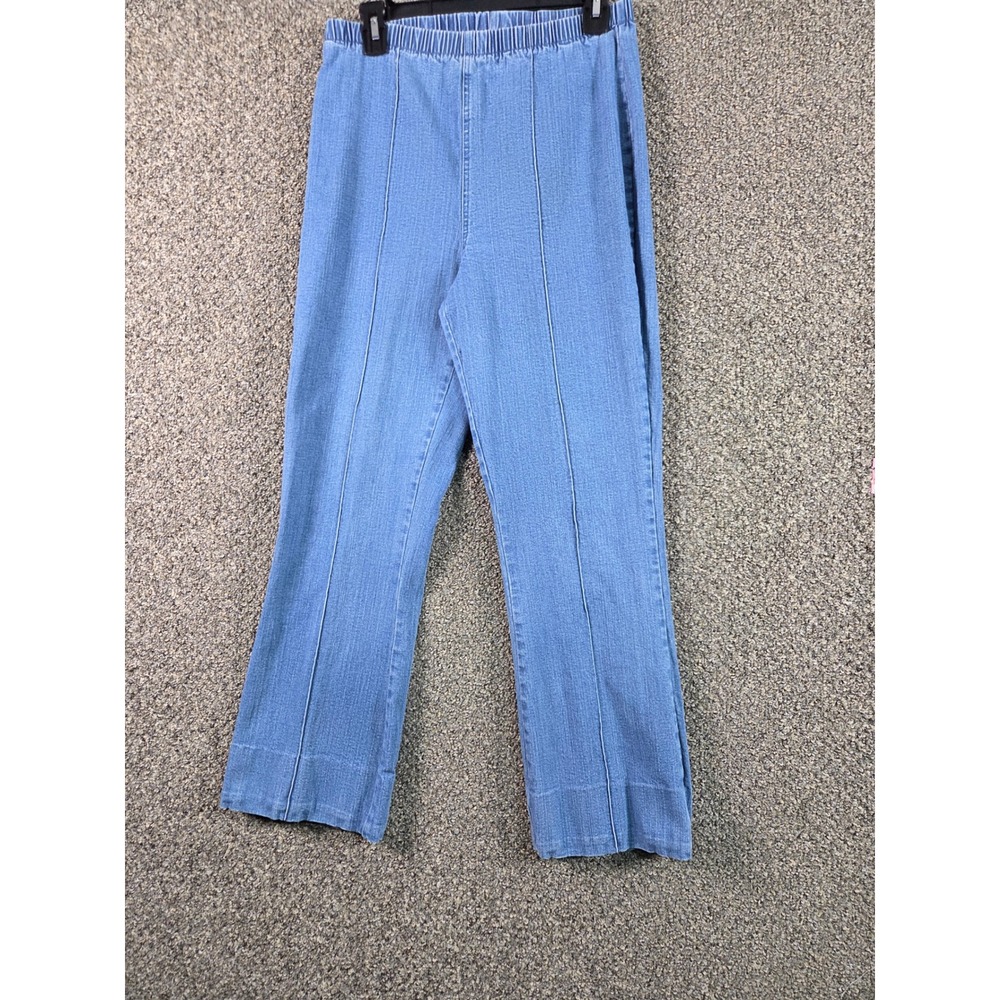 Denim & Co Pants Womens Medium Blue Good Cotton Blend Elastic Waist Straight Leg